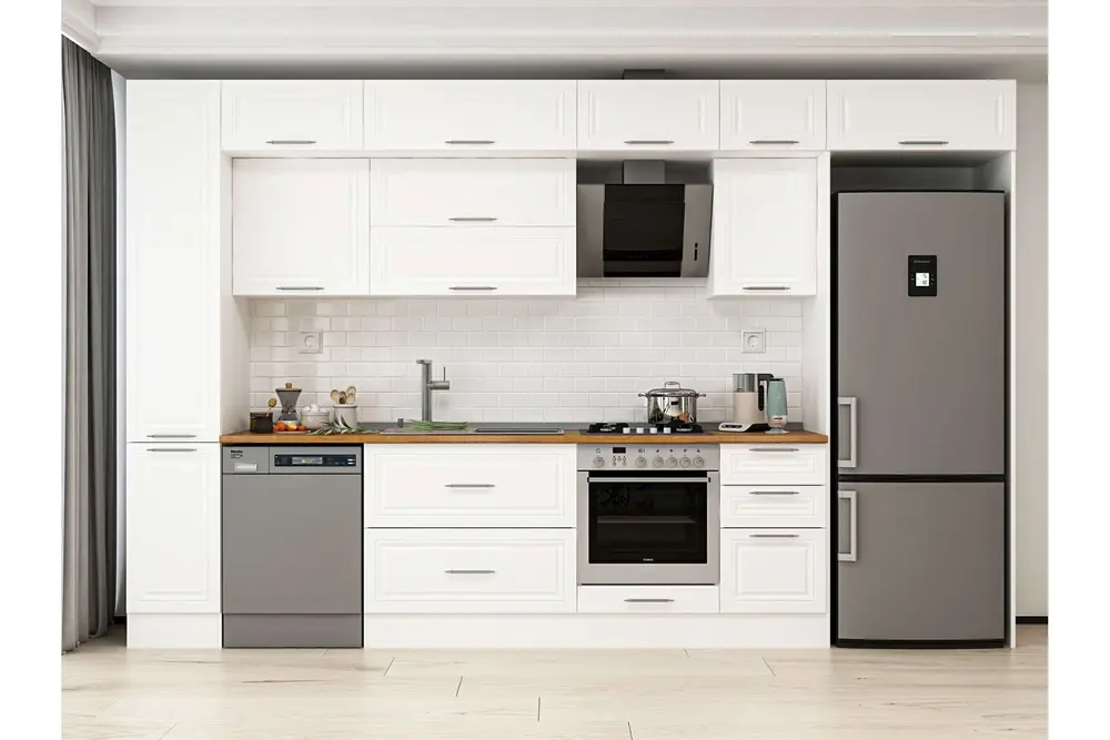Alvinka 375X240 Cm Klasik Mebran Mutfak Dolabı, Mbb E90B40S45 2 Mebran Beyaz Suntalam
