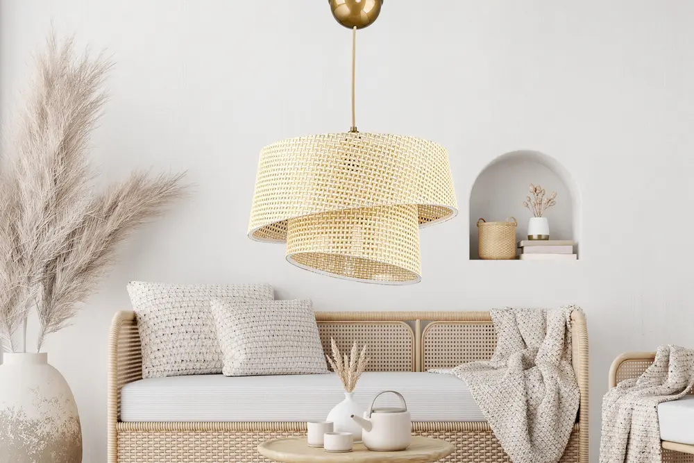 Evlight Eftelya Hazeran Rattan 2 Katlı Sarkıt Avize, Krem