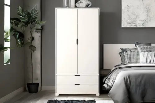 Duru Gardırop, 2 Kapaklı 2 Çekmeceli, Beyaz, 90 Cm