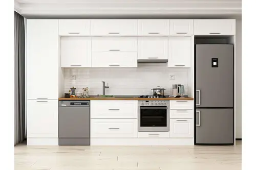 Alvinka 385X240 Cm Klasik Mebran Mutfak Dolabı, Mbb E80B60S45 1 Mebran Beyaz Suntalam