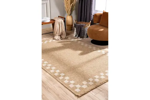 Fibra Natural Krem Doğal Dokulu Halı A0705A, 50X80
