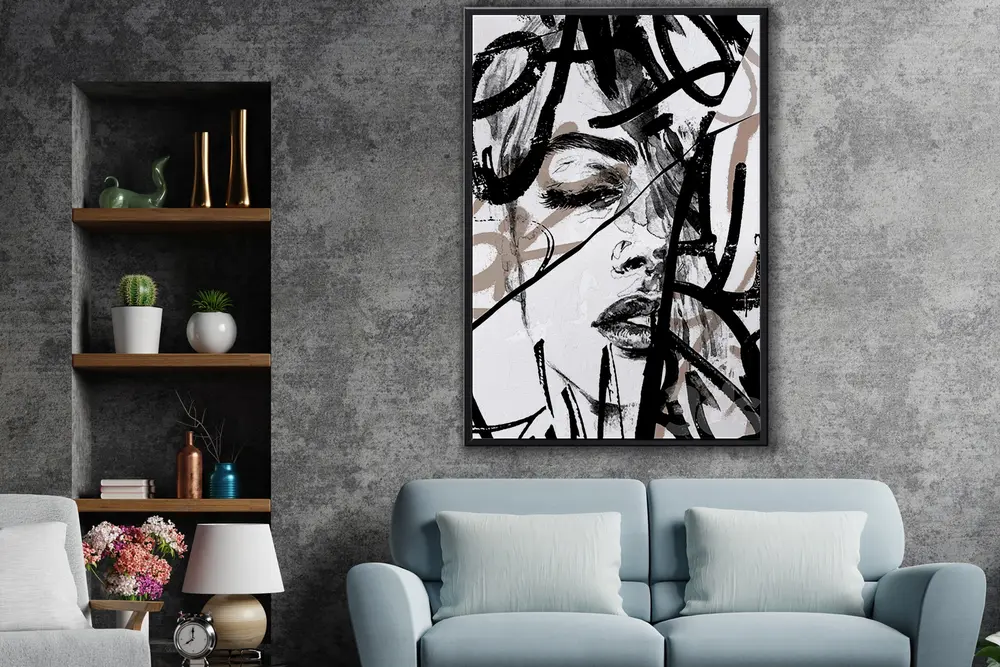 Ahşap Traverten Dokulu Soyut Resım Tablo, 60X90, 5