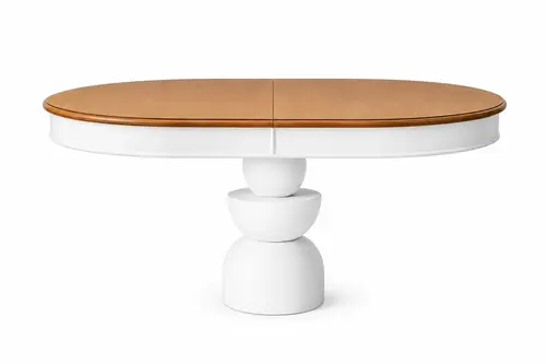 Boğum Ayaklı Oval Açılır Masa, Naturel Beyaz, 80X130 Cm