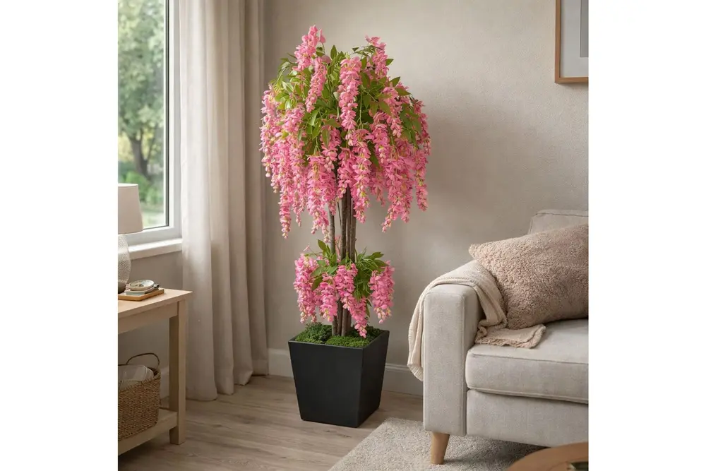 Yapay Bitki Pembe Wisteria Salkım Ağacı, 190 Cm