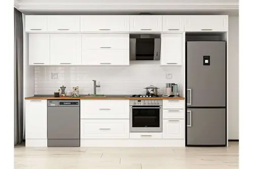 Alvinka 360X240 Cm Klasik Mebran Mutfak Dolabı, Mb E80S40S40 2 Mebran Beyaz Suntalam