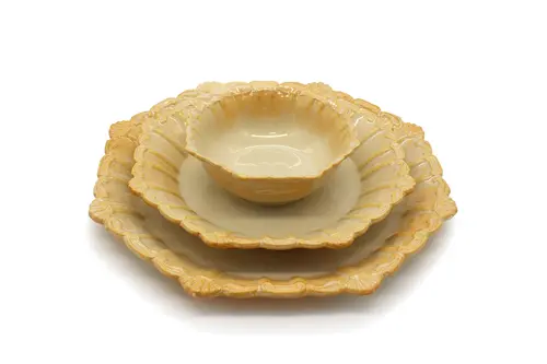 Corinth Yemek Takımı, Üçlü Set, 1 Kişilik, Koton Krem