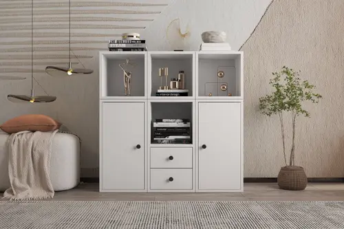 Leksa 2 Kapaklı Çekmeceli Raflı Kitaplık 65 Cm Beyaz Ktp-1057-Ç