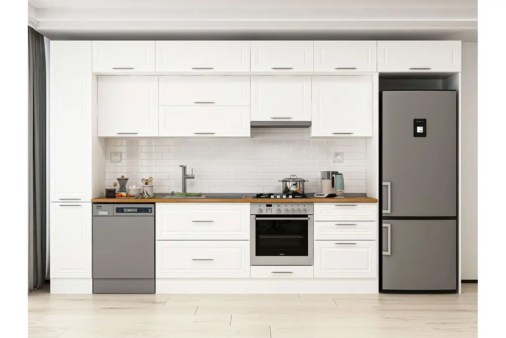 Alvinka 380X240 Cm Klasik Mebran Mutfak Dolabı, Mbb E80B40S60 1 Mebran Beyaz Suntalam