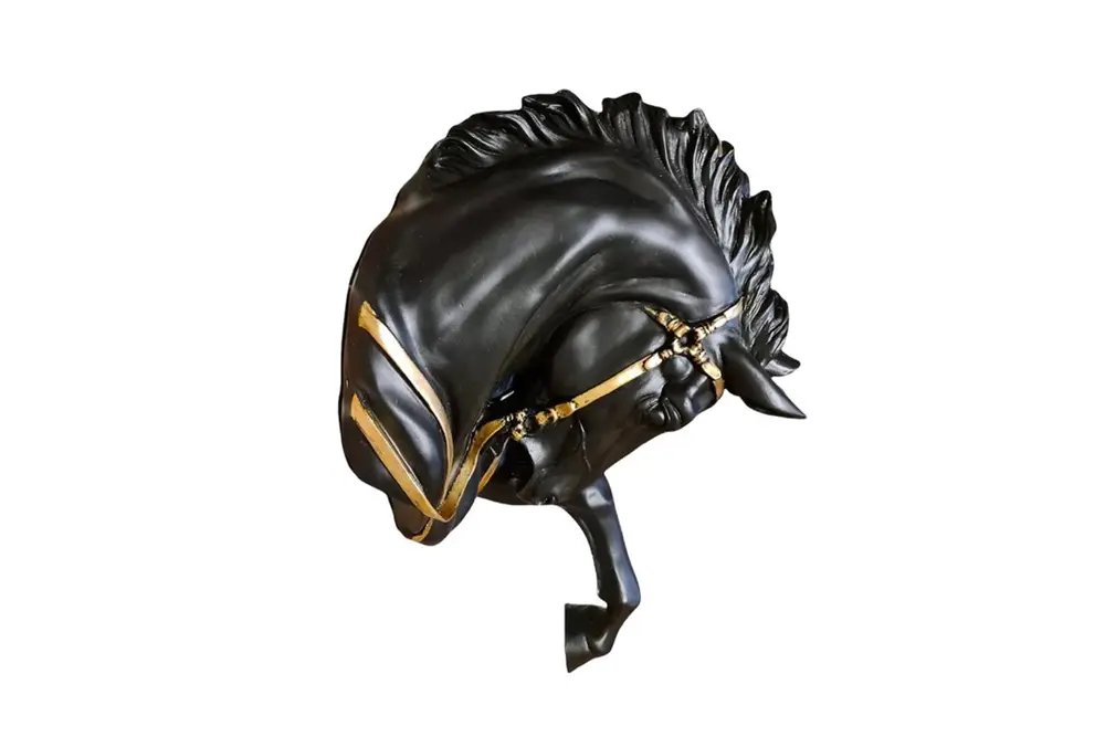 Şahlanmış At Duvar Büstü Siyah Gold 51Cm