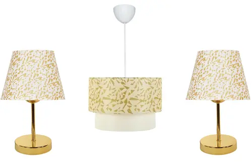 Evlight Üçlü Set Gold Abajur Simli Gold