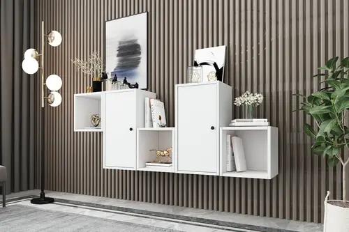 Leksa 2 Kapaklı Duvar Raflı Kitaplık 170 Cm Beyaz Ktp-1454-Ç