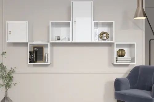 Leksa Minimalist Asimetrik 2 Kapaklı Açık Raflı Duvar Ünitesi