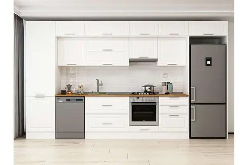 Alvinka 410X240 Cm Klasik Mebran Mutfak Dolabı, Mbb E90B60S60 1 Mebran Beyaz Suntalam