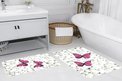Dijital Baskı, Kaymaz Taban İkili Banyo Paspası 100X60 + 60X50 Cm Rvg5071