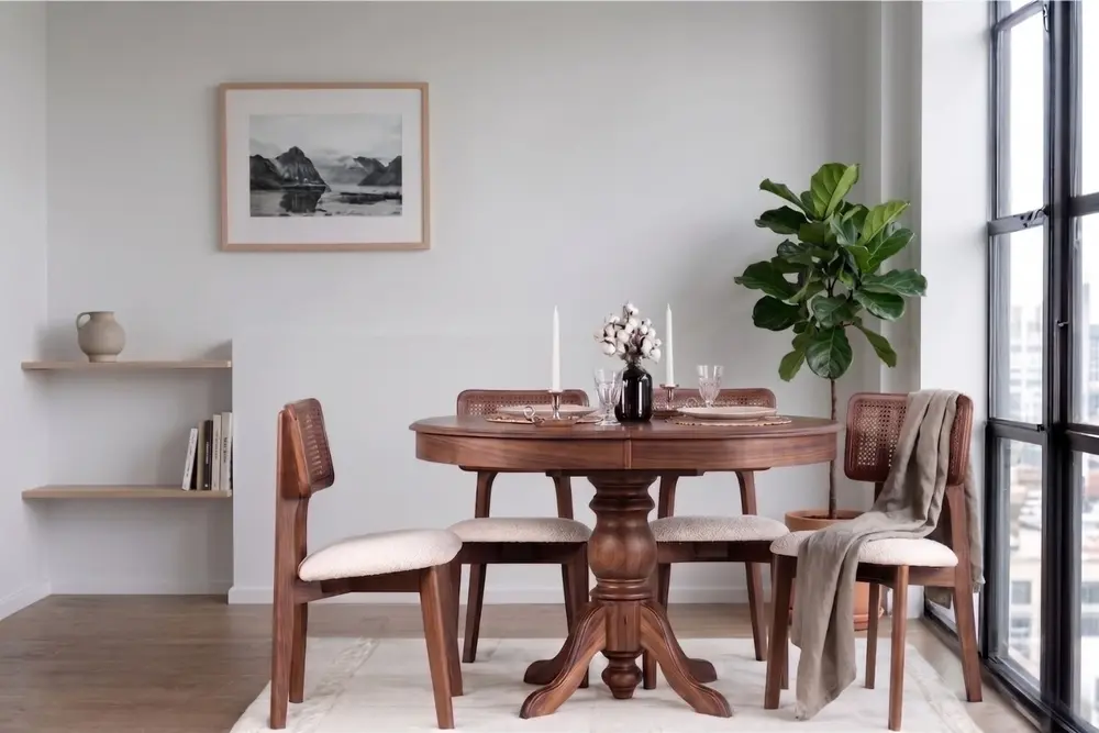 Loft Oval Açılır Masa Takımı, Ceviz Rengi, 80X120