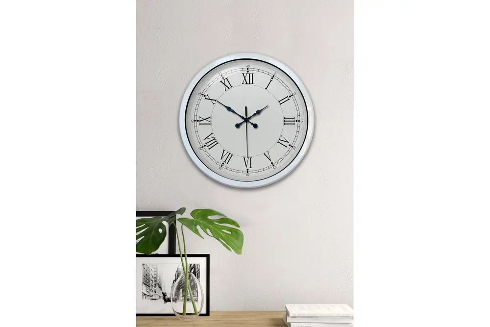 Beyaz Metal Retro Duvar Saati 40 Cm