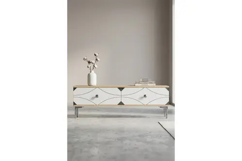 Alfa Tv Sehpası Safirmeşe Beyaz Silver 120 Cm Tsa1297Dbs
