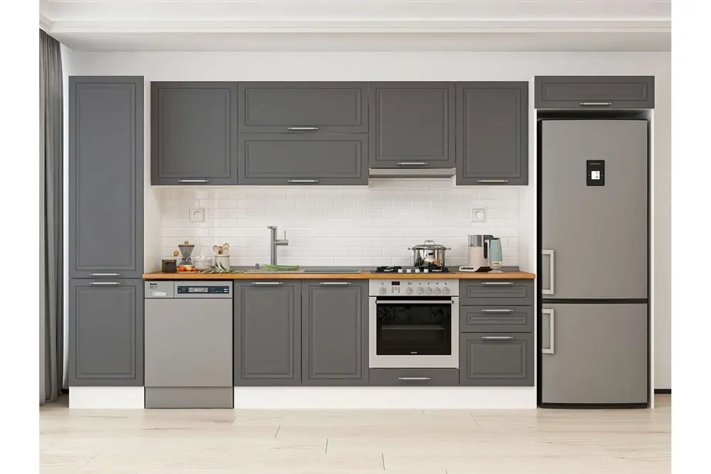 Alvinka 390X222 Cm Klasik Mebran Mutfak Dolabı, Mbb E90B50S50 1 Mebran Antrasit Suntalam