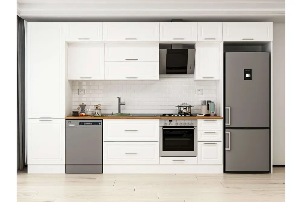 Alvinka 390X240 Cm Klasik Mebran Mutfak Dolabı, Mbb E90B60S40 2 Mebran Beyaz Suntalam