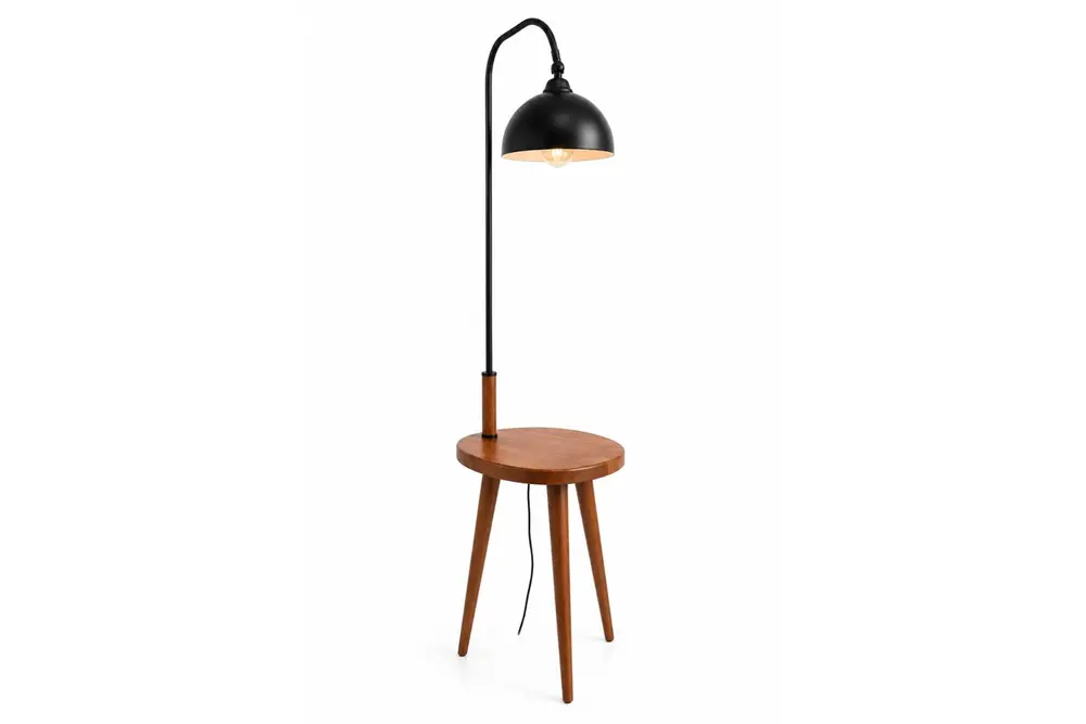 Demet Sehbalı Ahşap Lambader Ceviz Retro 3 Başlıklı