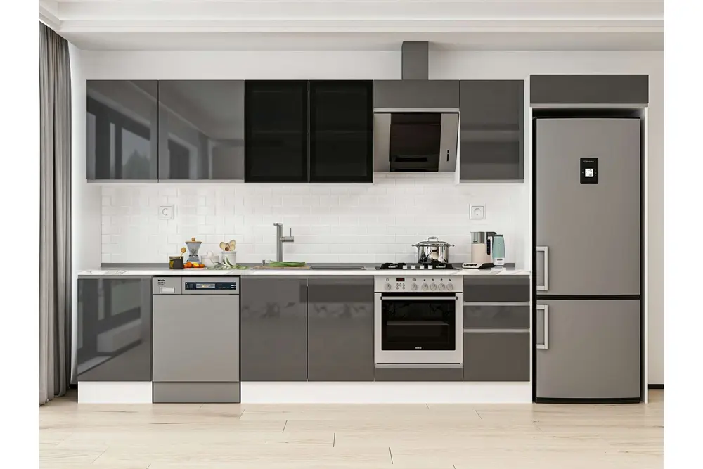 Alvinka 385X222 Cm Mutfak Dolabı, Mb E90S50S45 3 Antrasit Suntalam