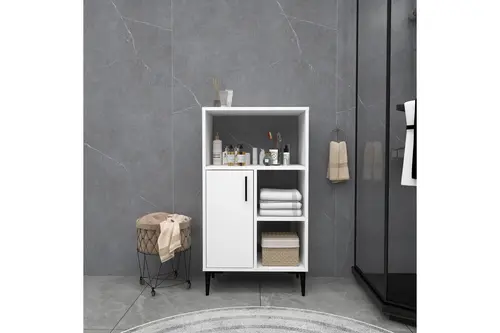 Sanimas Çok Amaçlı Mutfak Banyo Dolabı Kapaklı, 5 Raflı, Beyaz