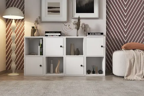 Leksa 4 Kapaklı Raflı Kitaplık 130 Cm Beyaz Ktp-1088-Ç