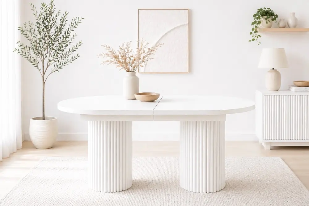 Oval Ptt Açılır Mutfak Masası, Beyaz, 160 Cm