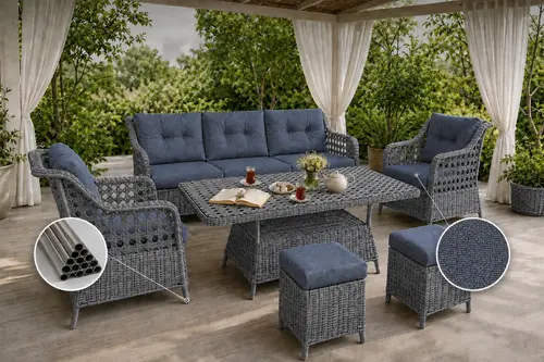Kapadokya Maxi Minderli Bahçe Takımı, 6 Kişilik, Antrasit
