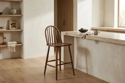 Kumsal Bar Sandalyesi, Ceviz Ahşap, Krem Kumaş