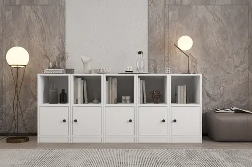 Leksa 5 Kapaklı Raflı Kitaplık 160 Cm Beyaz Ktp-1175-Ç