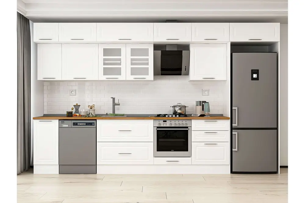 Alvinka 390X240 Cm Klasik Mebran Mutfak Dolabı, Mb E90S40S60 3 Mebran Beyaz Suntalam