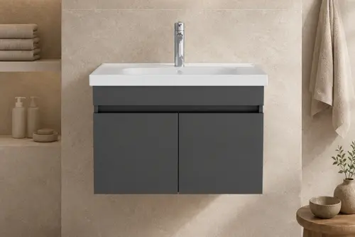 Lode Kale Antrasit 70 Cm Seramik Lavabolu Alt Banyo Dolabı