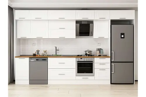 Alvinka 375X240 Cm Klasik Mebran Mutfak Dolabı, Mb E80S45S50 2 Mebran Beyaz Suntalam
