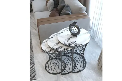 Tubihome Hasır C Zigon Sehpa, Siyah Metal, Beyaz
