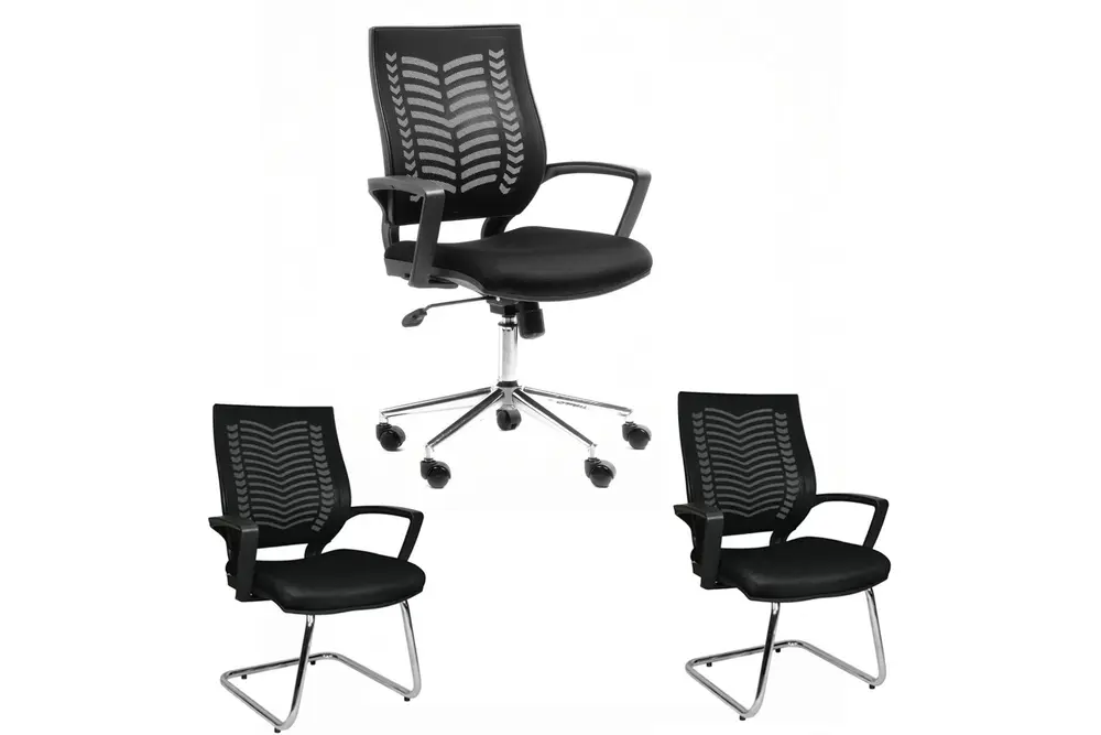 Exclusive Makam Üçlü Ofis Sandalye Takımı, Siyah