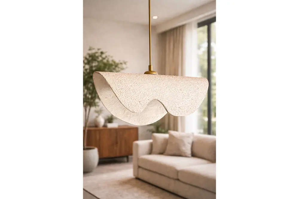 Handmade Wabi Sabi Karbon Beton Avize, Waveon