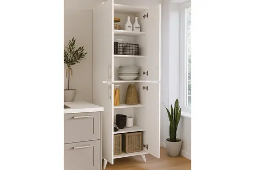 Nappa Çok Amaçlı Mutfak Dolabı, Beyaz, 4 Kapaklı 6 Raflı
