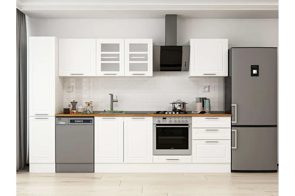Alvinka 300X210 Cm Klasik Mebran Mutfak Dolabı, Mb E80B40S60 3 Mebran Beyaz Suntalam