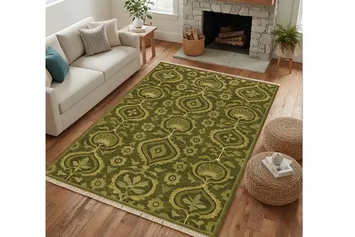 Haki Sarmaşık Vintage Dokuma Taban Halı, 399 Yng, 60X120 Cm