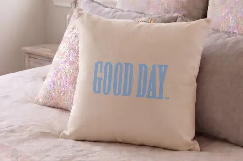 Maki Home Transfer Baskılı Desenli Kırlent Kılıfı, Mavi Good Day Desenli, 41X41 Cm