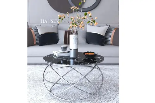 Tubihome Gezegen Orta Sehpa, Gümüş, Siyah Cam