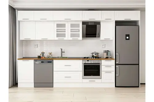 Alvinka 380X240 Cm Klasik Mebran Mutfak Dolabı, Mb E90S50S40 3 Mebran Beyaz Suntalam
