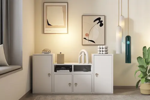 Consola Modern Salon Ve Oturma Odası Konsolu 5 Kapaklı Beyaz-Nrg-Kns-1018