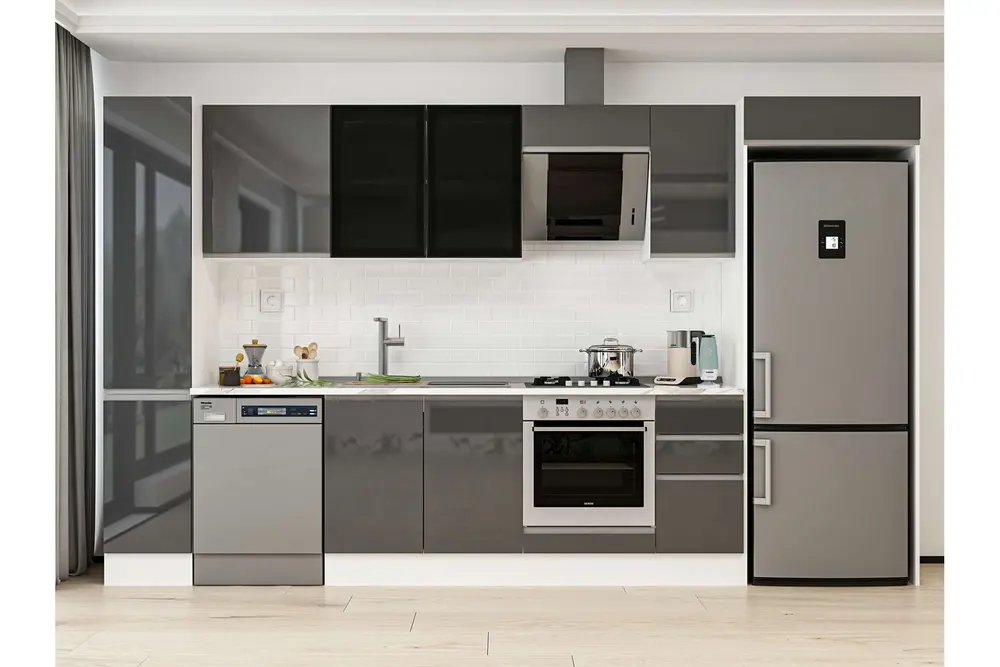 Alvinka 370X222 Cm Mutfak Dolabı, Mbb E90B40S40 3 Antrasit Suntalam
