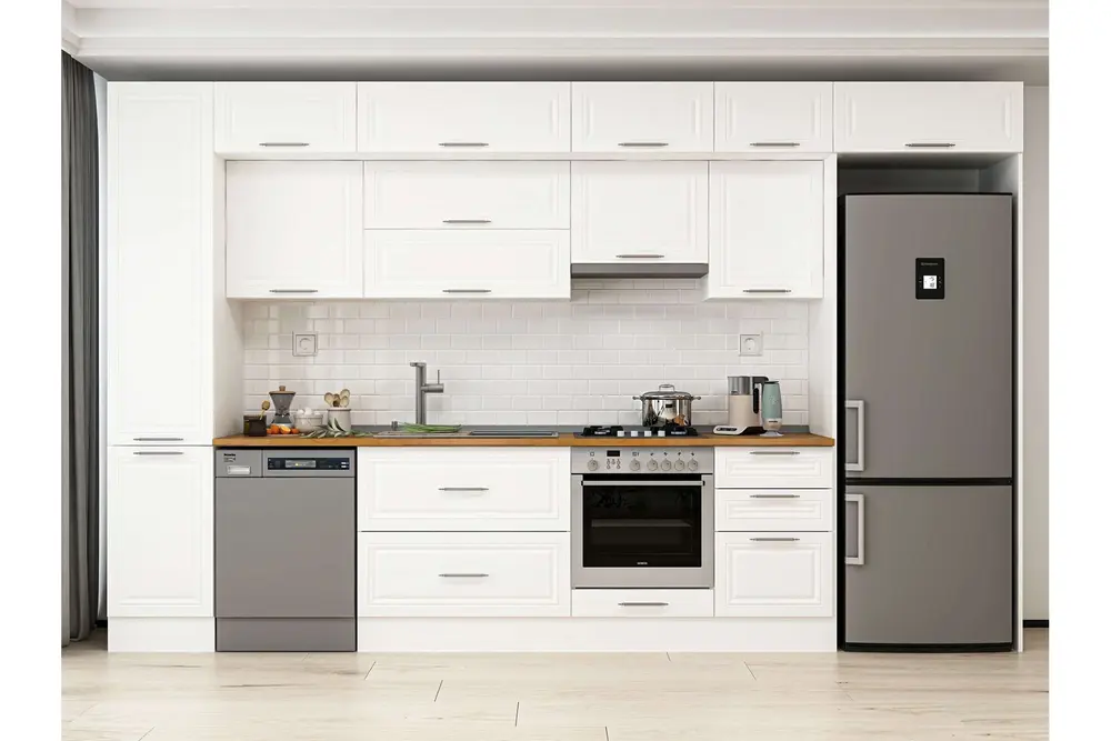 Alvinka 385X240 Cm Klasik Mebran Mutfak Dolabı, Mbb E90B45S50 1 Mebran Beyaz Suntalam