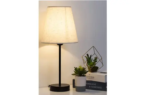 Evlight Black Tekli Abajur, Metal Masa Lambası, Krem