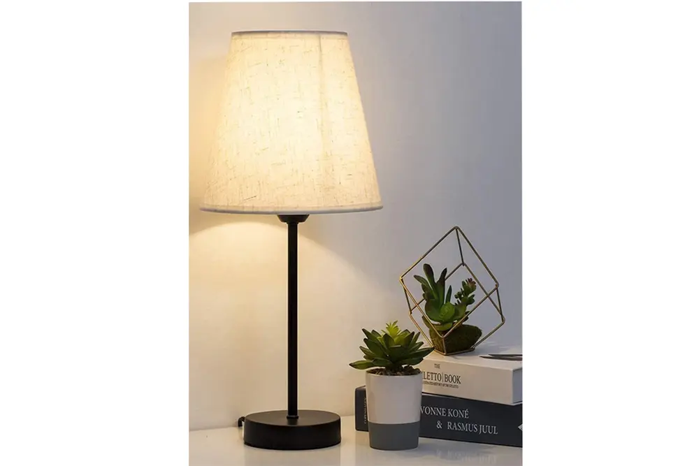 Evlight Black Tekli Abajur, Metal Masa Lambası, Krem
