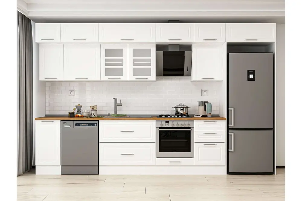 Alvinka 380X240 Cm Klasik Mebran Mutfak Dolabı, Mb E90S40S50 3 Mebran Beyaz Suntalam