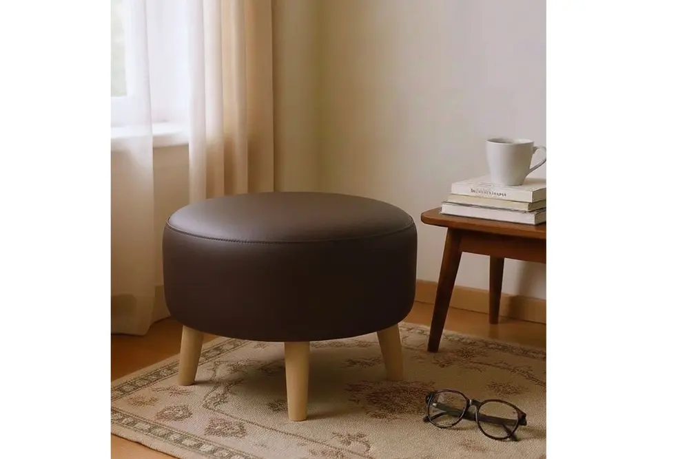 Tubihome Deri Yuvarlak Puf, Kahverengi